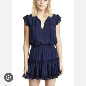 MISA Los Angeles Aryana Dress Elegant Navy Blue Ruffle Tiered Mini Dress S